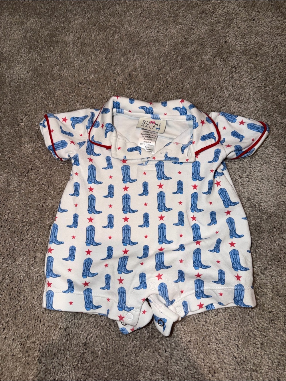 Ruth and ralph White Cowboy Boot Print Baby One-Piece